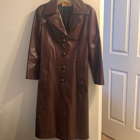 Jackets & Blazers - Vintage leather trench coat, dark mahogany, XS/S. Pre-loved, see measurements!